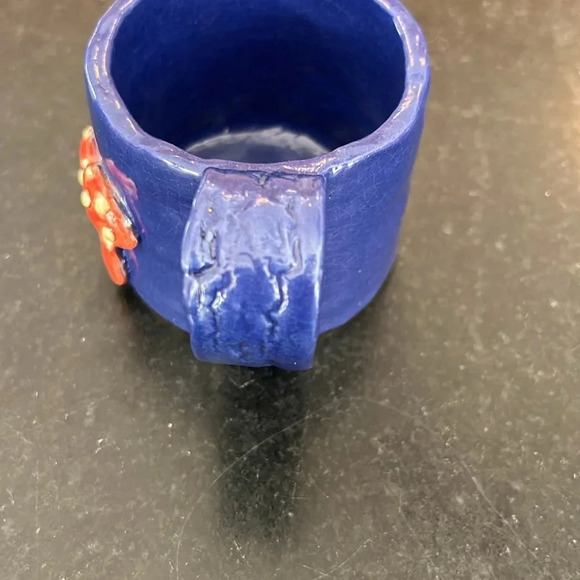 Mushrooms Handmade Pottery Mug Glazed Red Blue Coffee Tea Cup - Picture 5 of 6